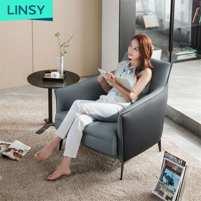 Linsy Luxury Italian White Lounge Genuine Leather Sectional Sofa Modern Single Corner Sofa Chair LS308XY5