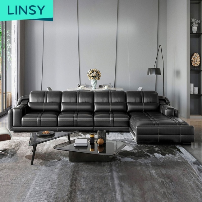 Factory Wholesale Price Modern Black Leather Sectional Sofa Sets Black