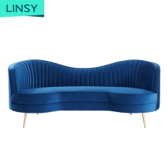 Linsy Luxury Sofa Blue Velvet Set Gold Fabric Chair Modern 3 Seater Family Room Sofa Furniture JYM1925