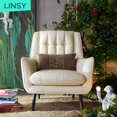 Modern Living Room Nordic Small Apartment Furniture Single Leather Sofa Chair Leisure Chair Metal Feet Genuine Leather