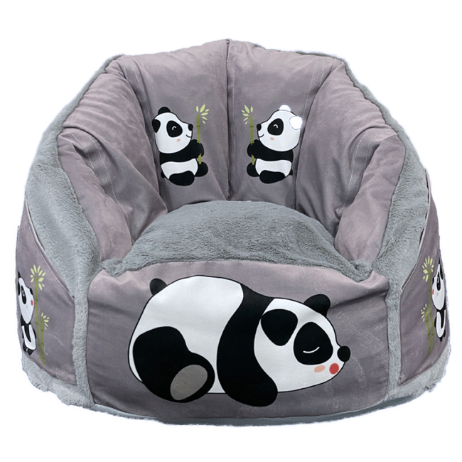 2022 New Design Modern Customizable Cute Style Cartoon Panda Printed Grey Comfortable  Pumpkin Chair For Kid