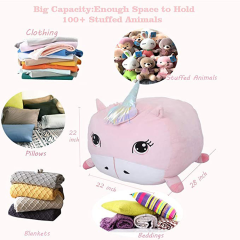 Unicorn Stuffed Animal Storage Bean Bag Chair Cover for Kids Soft Velvet Plush Stuffed Animal Hammock bean bag