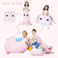 Unicorn Stuffed Animal Storage Bean Bag Chair Cover for Kids Soft Velvet Plush Stuffed Animal Hammock bean bag