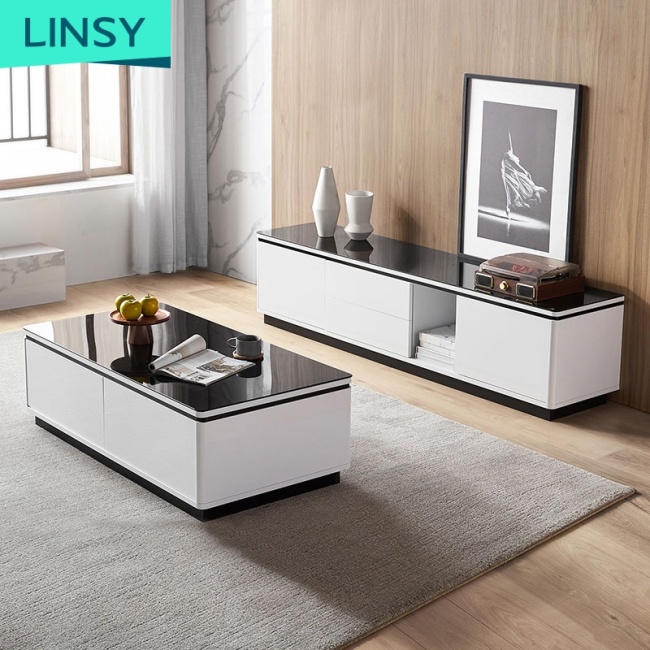 Modern Nordic Simple Design Wooden Glass Top Coffee Table Living Room Furniture TV Cabinet Set