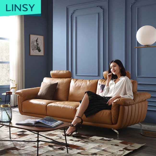 European-style Modern living room top head triple leather sofa for luxury villa