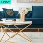 Linsy France Design Sofa Short Coffee Tables Modern Stainless Steel Round Shape Metal Luxury Gold Tea Table Set 348T