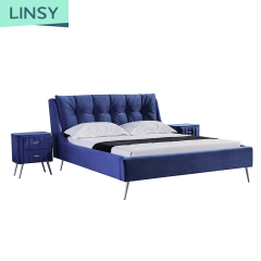 Linsy Luxury Italy King Size Bed Frame Modern Nordic Bedroom Furniture Bule Bed Sets K318