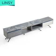 Linsy Black Modern Metal Living Room Storage Coffee Table And Tv Stand Furniture Set Marble Top Extendable Tv Cabinet LS292M2