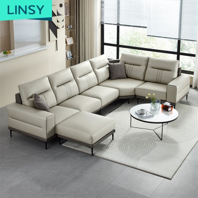 Linsy High Quality Modern Living Room Sofas Leather Luxury Italian U Shaped Designs Couch Furniture Sofa Set Tbs061