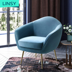 Modern Modular Curved Blue Gray Velvet Fabric Single Seat Armrests Cheer Sofa Set For Bedroom