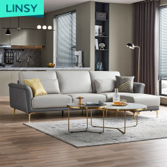 Linsy Italian Luxury Design Ottoman Stool Sofas Modern Gray Sectionals Fabric Living Room Sofa Set S198