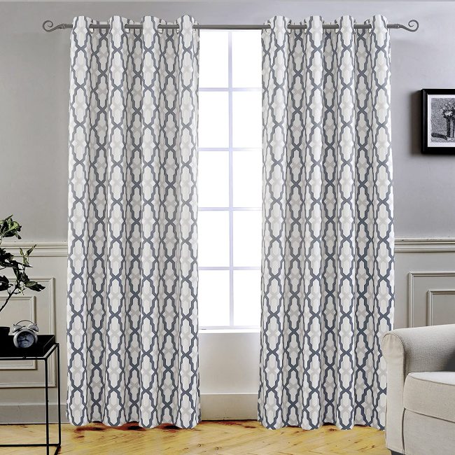 Mason Thermal Blackout Grommet Window Curtains Geometric Trellis Pattern 2 Panels Multiple size options Grey