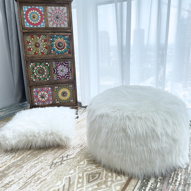 2022 Most Popular  PU faux fur round bean bag stool for rest funiture