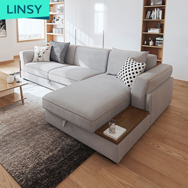 Linsy Luxury Modern Designer American Style Light Grey Chaise Couch L Shaped  Size 2 3 Seater Living Room Fabric Sofa 995
