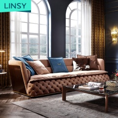 Linsy Modern Comfort Light Brown Blue Nubuck Pure Chesterfield Leather Sofa Set Natural European Sofa For Living Room RBG1K