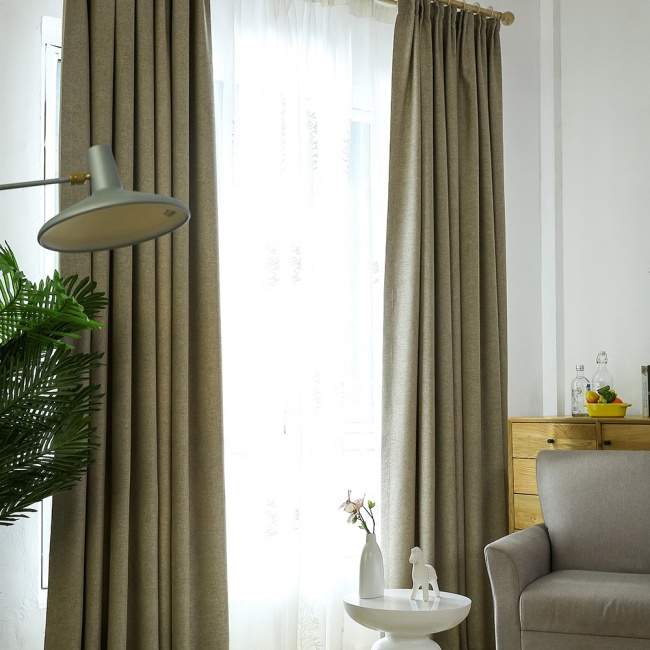 Ready made window Curtains Blackout 100%polyester   linen fabric for living room