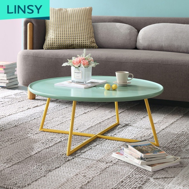 High quality modern living room furniture round metal legs coffee table design