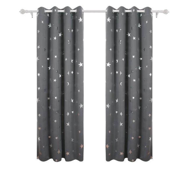 Newest Design Darkening Thermal Insulated  Grommet Panels Sliver Stars Foil Printing  Curtain Ready Made