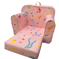 Modern Design foldable kids chair comfortable fashionable foam sofa block printed canvas pink foldable kid's foam chair