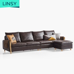 Modern Luxury Wooden Leather Sofa Set Living Room Furniture Sectional Sofa 5 - 15 Days Genuine Leather European Style Oak Wood
