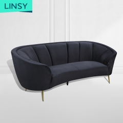 Linsy Luxury Modern Italian Modular Black Velvet Sofa Set Furniture Design Cover 2 Seater Living Room Sofa Jym1922B