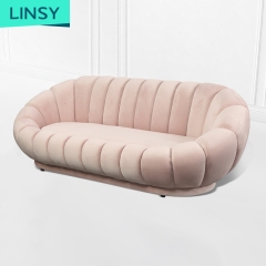 Linsy Nordic Modern Pink Velvet Fabric Curved Sofa Livingroom Sectional Furniture Sofas Sets Jym2194
