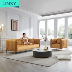 Linsy New Design Italian Sofa Legs Gold Velvet Fabric Couch 1 3 Seat Living Room Furniture Modern Sofa Set Tbs006