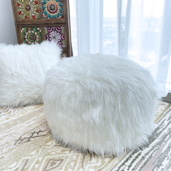 Warehouse Factory Fashion Luxury Faux Fur fabric home furniture ottoman round stool with cushion