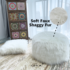 Warehouse Factory Fashion Luxury Faux Fur fabric home furniture ottoman round stool with cushion