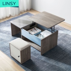 Nordic simple living room furniture dual-use multi-functional storage lift coffee table with stool