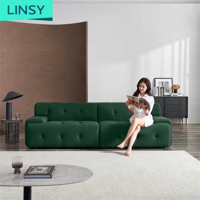 Linsy Morden Square Green Gray Comfortable Button Fabric Sofa Sets Living Room Furniture Sofas For Home Luxury Tbs005