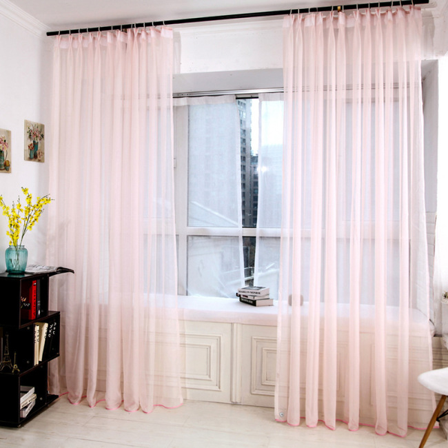 Curtain Voile Fabric Sheer Organza Tulle Living Room 100% Polyester Bead Rope Flat Window European and American Style Decoration