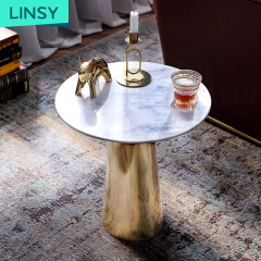 Linsy  1 Set Modern Stainless Steel Leg White Small Round Marble Coffee Table Gold  Luxury Tea Table  RBG1J