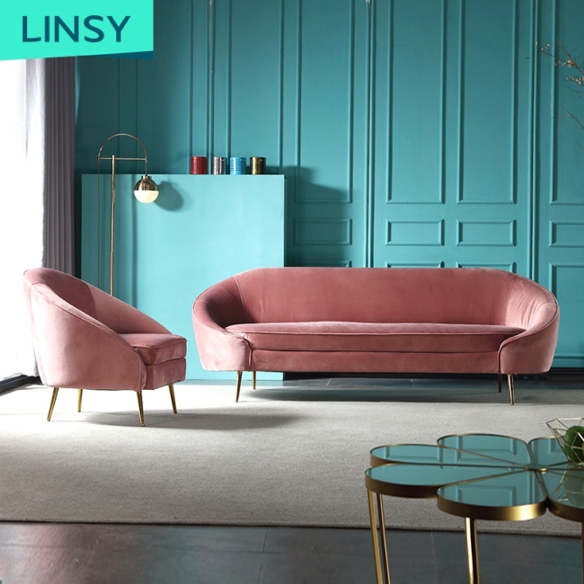 Linsy Hot Sale Popular Lint Velvet Curved Sofa Nordic Fabric Modern Minimalist For Sofa Furniture JYM1919