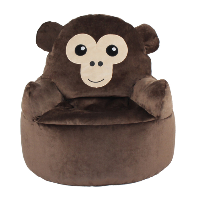 Brown Monkey Animal Shaped Kids Velvet Bean Bag Chairs Bean bag baby playing room chair for  living room