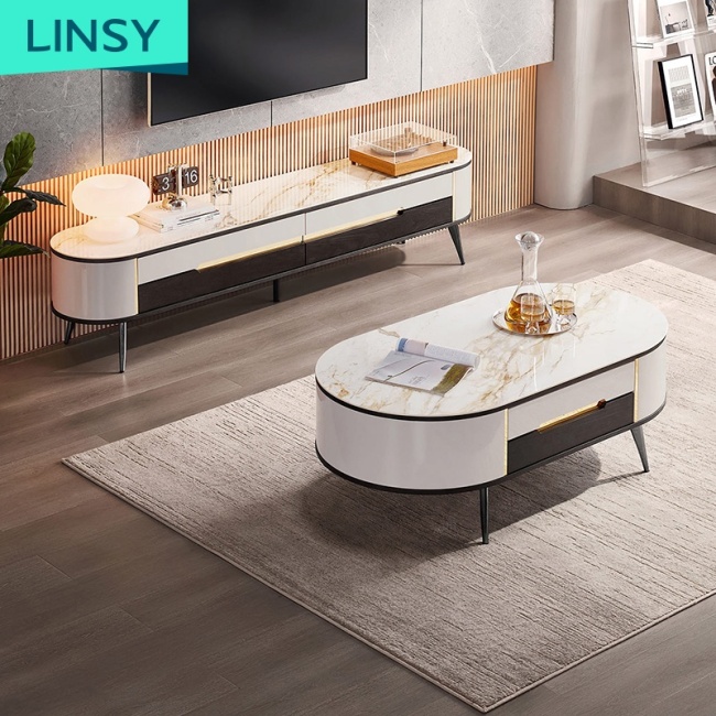 Linsy Light Luxury Marble Coffee Table Oval Center Table And Tv Stand Design For The Living Room Ls254L1
