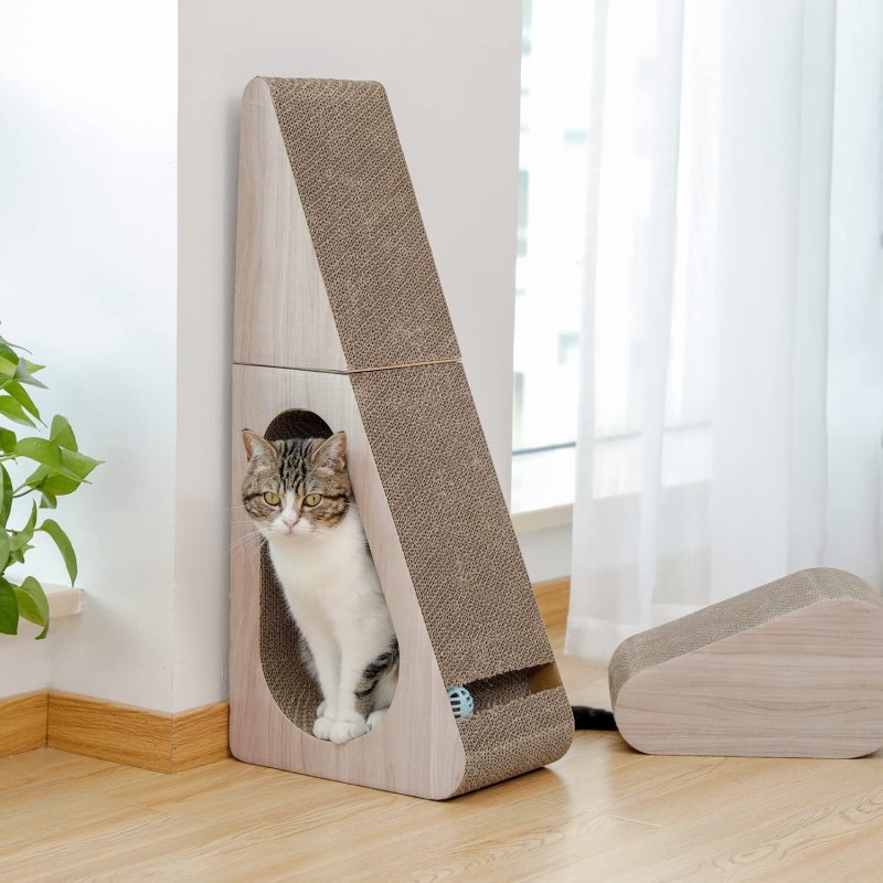 Cat Scratching Post, 2 in 1 Large Corrugated Scratcher Three Sided Use  Pad Cat Scratching Toy with Balls for Pet
