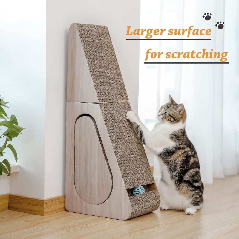 Cat Scratching Post, 2 in 1 Large Corrugated Scratcher Three Sided Use  Pad Cat Scratching Toy with Balls for Pet