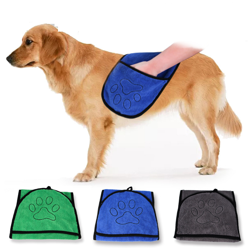 Pet Easy Wear Dog Bath Towel Luxuriously Soft Fast Drying 400gsm Microfiber Soft Belt With Pocket