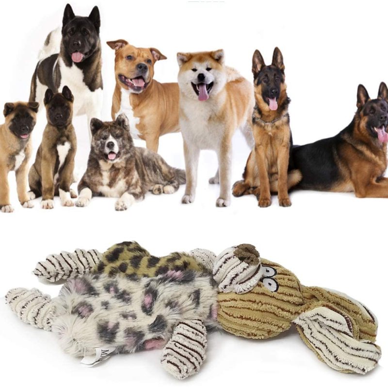 3 Pack Dog Squeaky Toys Cute No Stuffing chew Plush Dog Toys with Rope Knots and Crinkle Paper