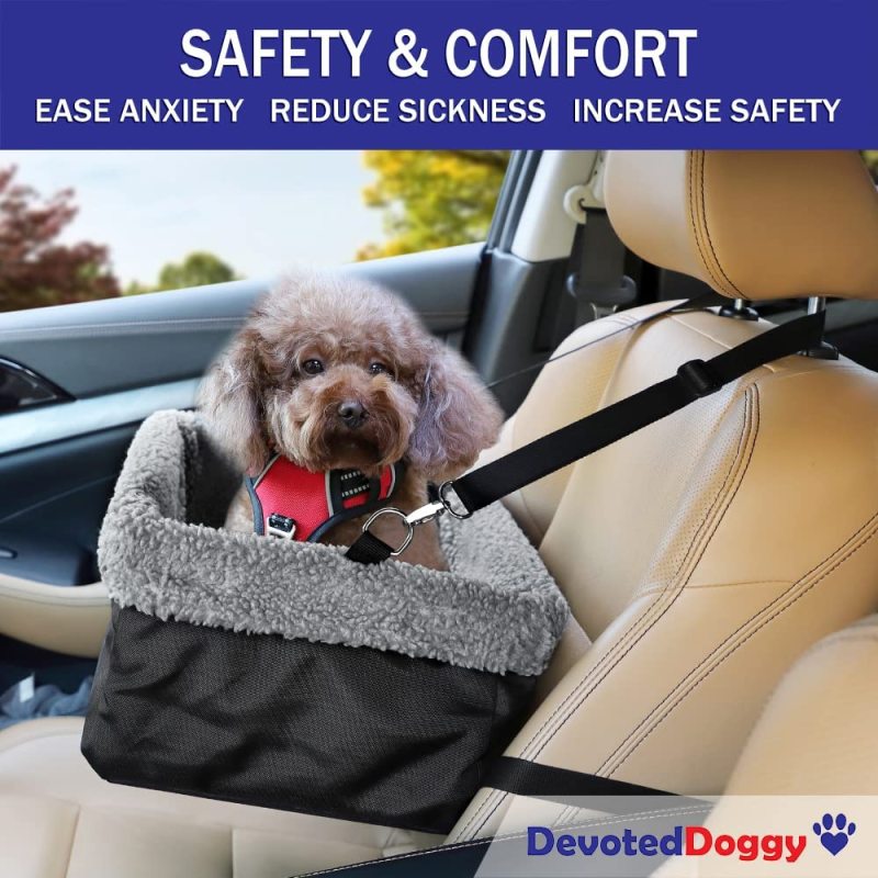 Devoted Doggy Deluxe Dog Car Seat Fits Pets up to 15lbs Booster, Padded Cushioning, Adjustable Straps, Metal Frame Enc