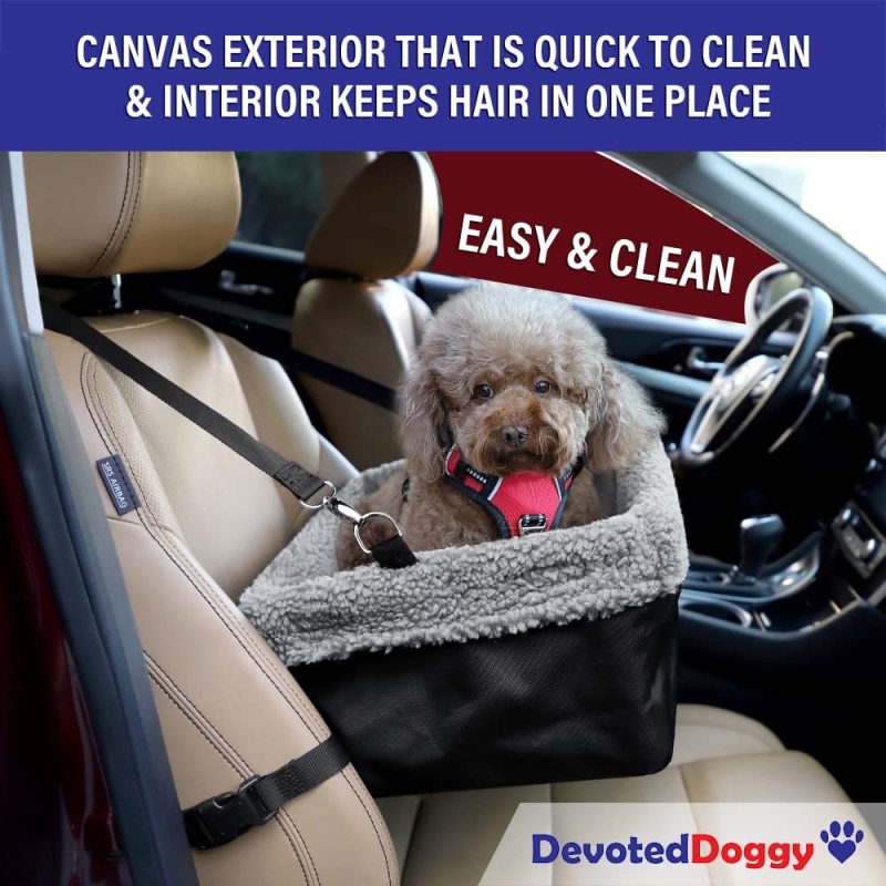 Devoted Doggy Deluxe Dog Car Seat Fits Pets up to 15lbs Booster, Padded Cushioning, Adjustable Straps, Metal Frame Enc