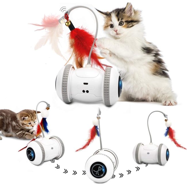 LED Light 360 Degree Rotation Interactive Cat Toy Rechargeable Automatic Irregular Moving Cat Toys for Indoor