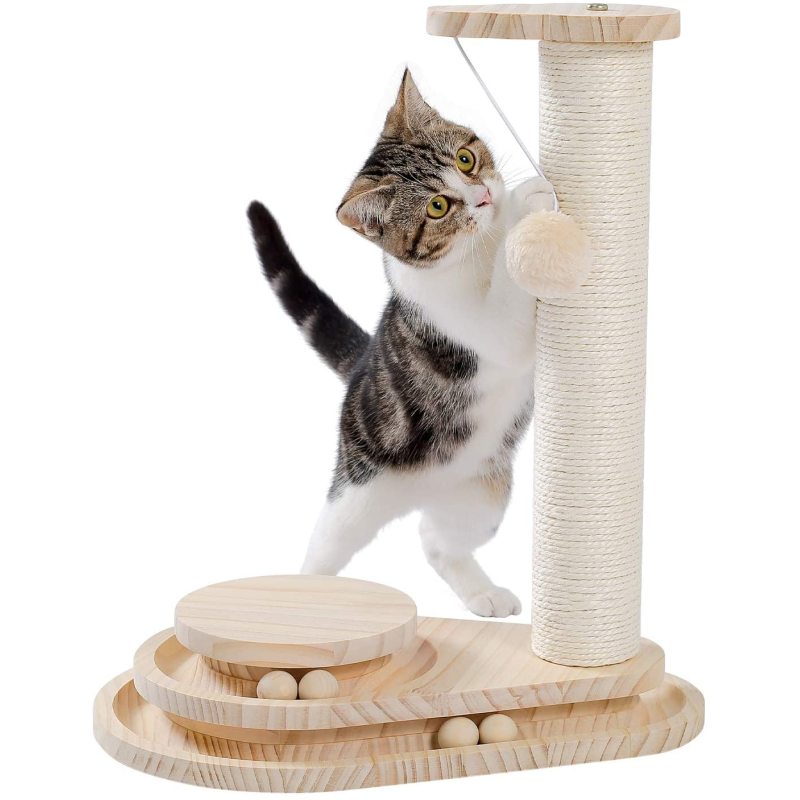 Two-Layer Cat Turntable with Interactive Balls and Dangling Ball For Cat Scratcher Toy