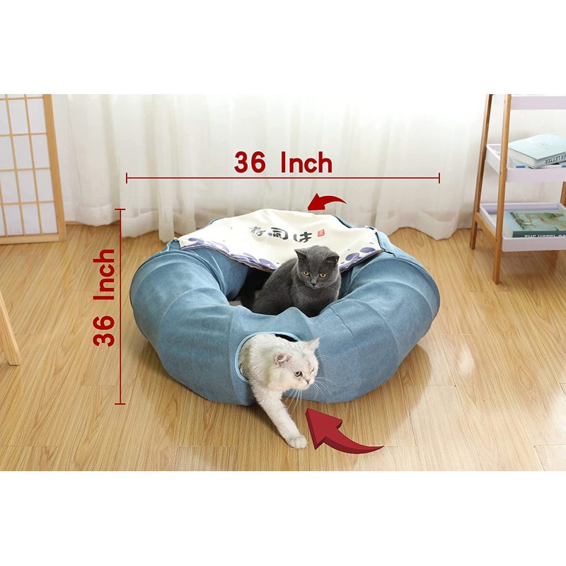 Indoor Cats with Removable Central Mat Cat Donut Tunnel Toys Pet Play Bed Indoor