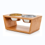 Raised Dog Bowl Bamboo Pet Feeder Four Stainless Steel Bowls