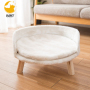 Pet Bed Luxury Cat & Dog Beds Furniture Round Pet Bed with Wood Legs