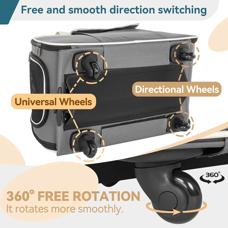 Pet Carrier with Removable Wheels for Dog and Cat Outdoor Travel