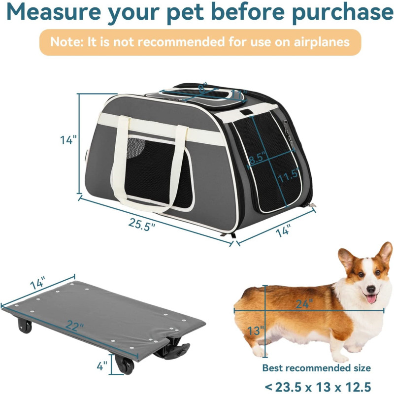 Pet Carrier with Removable Wheels for Dog and Cat Outdoor Travel