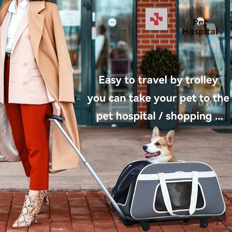 Pet Carrier with Removable Wheels for Dog and Cat Outdoor Travel